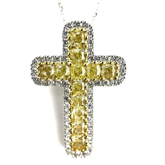 NEW Silver Citrine Diamond Halo Cross Necklace - Picture 2 of 4